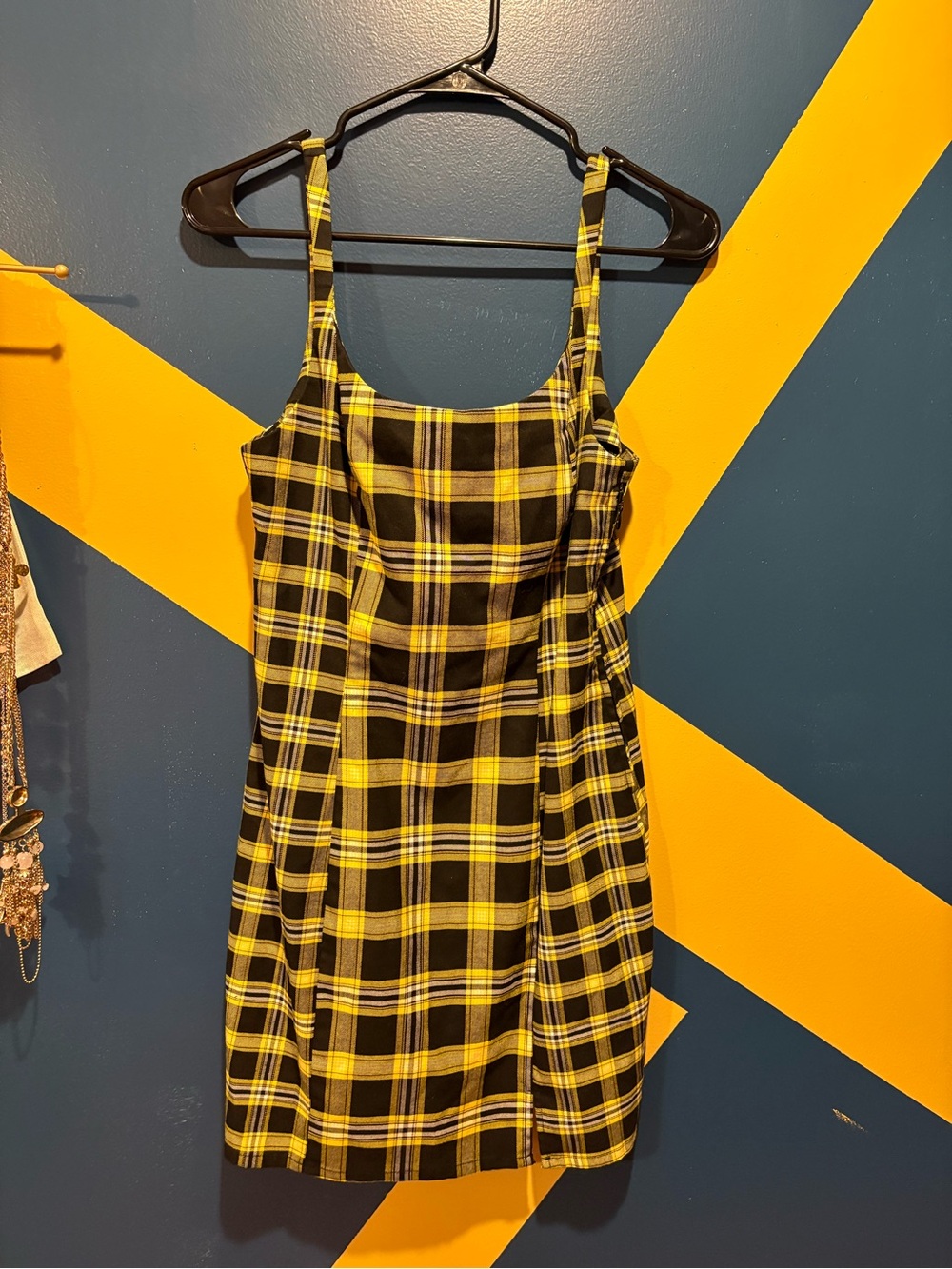 Divided H&M Black & Yellow Plaid Mini Dress NWOT
